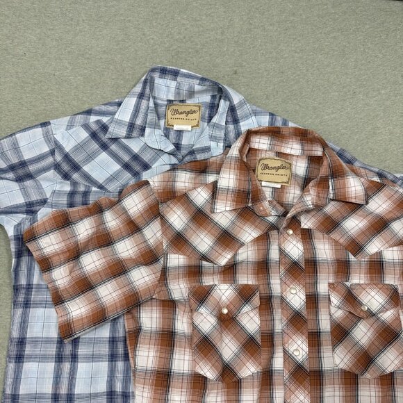 Wrangler Other - Vintage Wrangler Lot Of 2 Shirts Western  Cowboy Pearl Snap Stripe/Plaid Medium